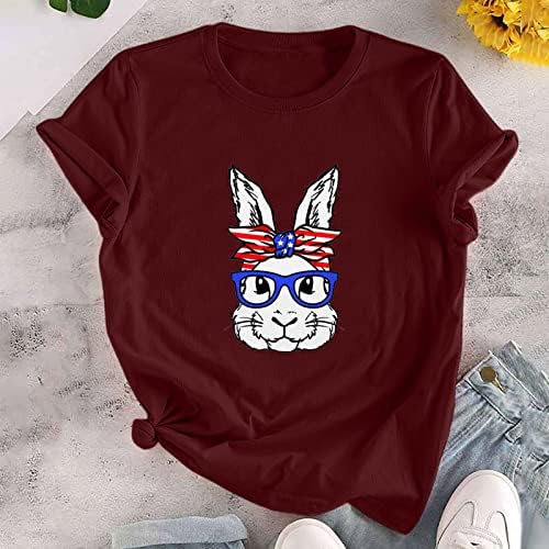 Óculos de coelhos engraçados Imprima camiseta de páscoa para mulheres camisas de férias casuais soltas Crewneck