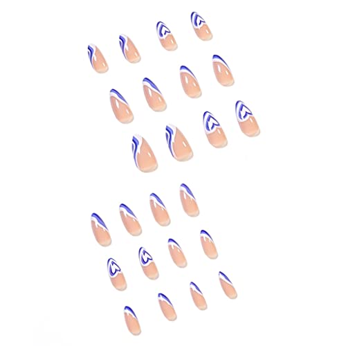 Rikview Medium Pressione unhas French Fake Nails unhas azuis com design de amêndoa acrílico unhas nuas unhas nuas