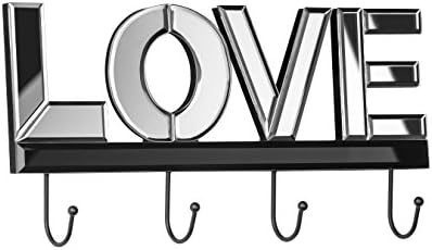 Premier Housewares 4 -Hook 'Love' Wall Hanger - espelhado, H18 X W35 X D5CM, Silver
