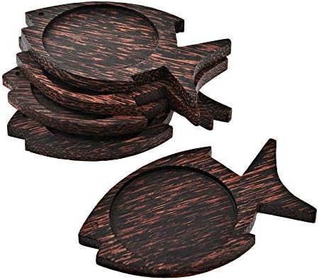 Aeravida Fish Fish Sugar Palm Tree Wood Wood Tree Natural Tree Conjunto de 5 montanhas -russas de bebidas | Coasters de madeira