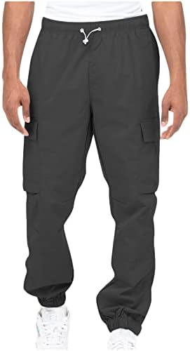 Calças de carga Ozmmyan para homens Solid Casual Múltiplos bolsos externos tipo fitness calça longa de calças de carga longa
