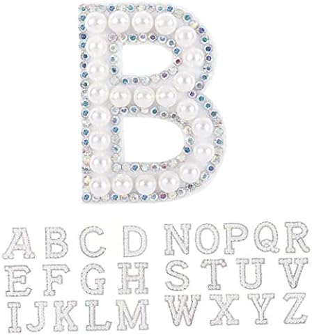 Haowul requintado Pearl Iron Letter Applique 26 PCS Rhinestone Iron em letras Alfabeto costurar em remendos para roupas