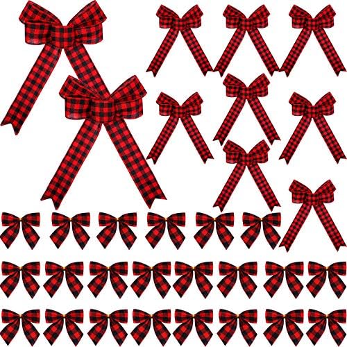 32 peças Buffalo Sexas xadrezas de Natal Gingham Gingham Ribbon Arcos mini flores de fita quadriculada para artesanato DIY Supplias