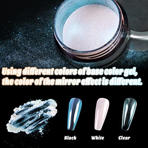 Pó de unhas de pérola branca LAza, 2 cores Pigmento de efeito espelho metálico, Magic Moonlight Effect Aurora Glitter