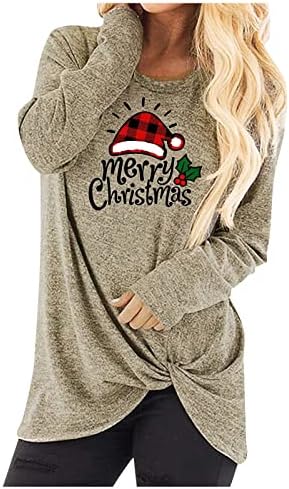 Crewneck Sweatshirt Nó Design de Crewneck Tops Long Tops Feliz Natal Tops casuais relaxados para mulheres