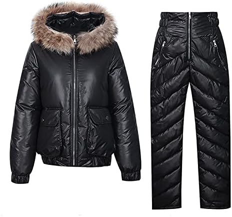 Topunder Casacos de inverno para mulheres Manga longa Terno com capuz para baixo jaqueta acolchoada Terno de jaqueta acolchoada de