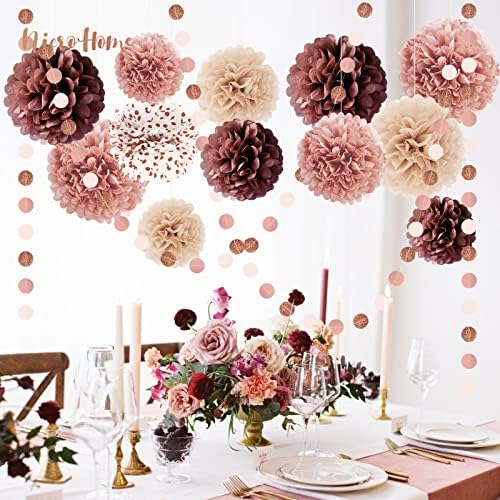 Conjunto de decorações para festas de casamento de nicrohome, 15pcs rosa rosa papel pom pom pom pom, pontos papel guirlanda