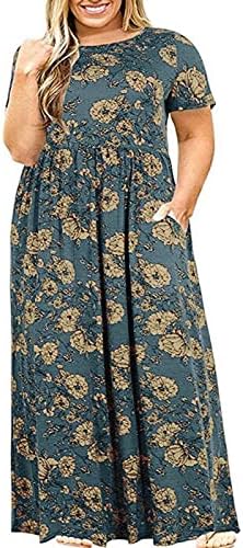 Mulheres plus size maxi vestido floral impressão curta vestido curto ladies verão casual plissado boho vestidos longos com bolso