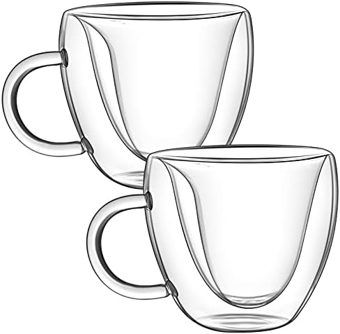 Azscyn Set of 2 Pack Creative Heart Shapes Design de dupla camada de xícara de coração com alça de chá de leite chá e canecas