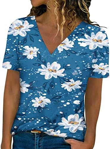 Tops de estampa floral para mulheres, mulheres de manga curta PLUS TAMANHA T TIMAS V CHAMISTAS V NUCHO CASUAL CASSE CAMISA