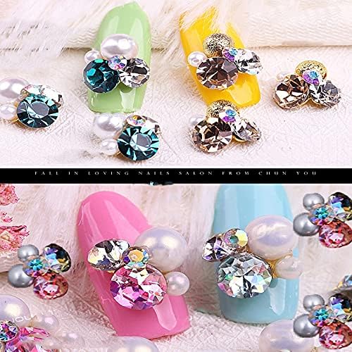10pcs/saco de diamante jóias de jóias Charms 3D Padrão de flor Diamond + Pearl + Liga Stromestone Diy UNIL ARTM Decors