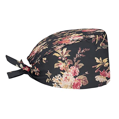 Cap de trabalho floral rosa jeocody, touca de chuveiro impermeável com gravata ajustável para mulheres homens