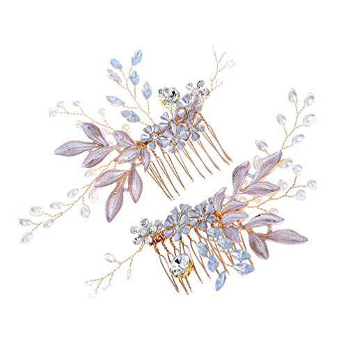 Amosfun pérola tiara 2pc mulheres pérolas de cristal pente de pente de casamento lateral de pente de flor de flor de cabelo de