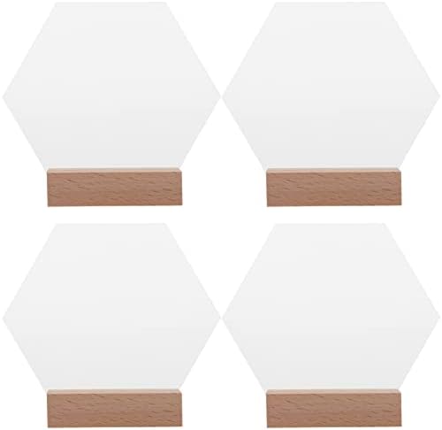 ABAODAM ACRYLIC TABELA STILTE 4PCS CLARO HEXAGON ACRILICA SILHO COM POTAGEM DE MADEIRA STAND PHOTOP Numer Stand Ann Display