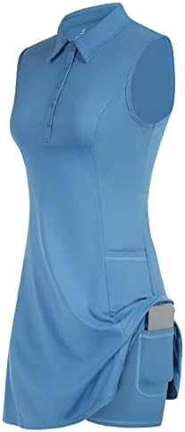 Vestido de golfe de tênis feminino de Jack Smith com shorts vestidos atléticos de treino de colarinho com 4 bolsos