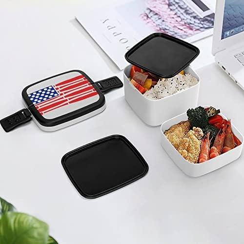 American Flag Baseball Baseball Packable Bento Lunch Box Reutilable Lunch Recker com utensílio para jantar Escola