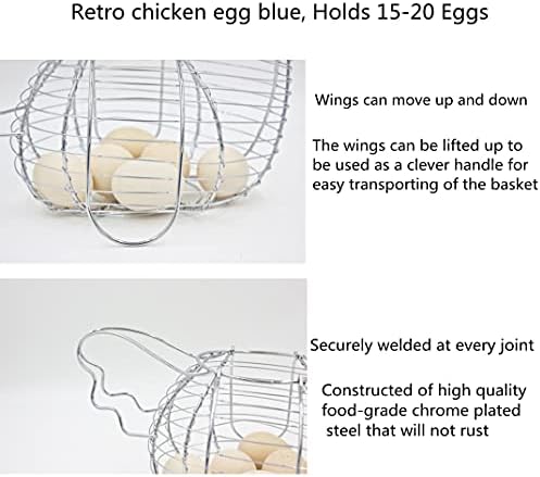 Aebor Chicken Ovo cesto de cesta de metal arame de galinha em forma de cozinha rack, cesta de ovos com alça, segura 15 a 20 ovos,