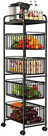 Rack de armazenamento de cozinha wgwioo com gaveta deslizante, cestas de frutas vegetais prateleira de canto, organizador de armazenamento de metal para cozinha, quarto, banheiro, 25 × 41 × 121cm