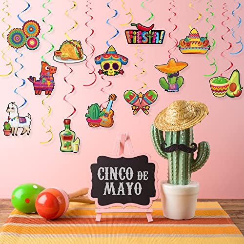 PAJEAN 36 peças festas mexicanas decorações penduradas, festas mexicanas penduradas redemoinhos e cartões Cinco de Mayo para Taco mexicano Fiesta Decorações de teto Cinco de Mayo Favoras