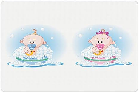 Ambsosonne Gênero Revelar tapete de estimação para comida e água, menina e menino em banho com bolhas impressão de pato de