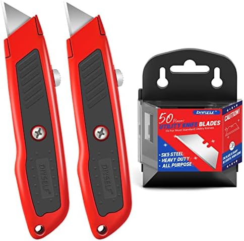 Conjunto retrátil de cortador de caixa de 2 pacote DiySelf 2, faca de utilidade retrátil com lâminas de faca de 50 pacote,