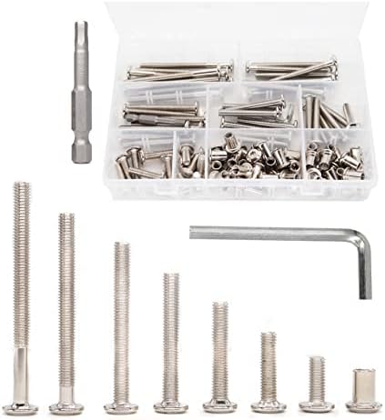 BinifImux 100pcs Rivet Bocalista parafusos de tampa hexadecipal e kit de sortimento de porcas de cabeça hexadecutiva para cadeiras