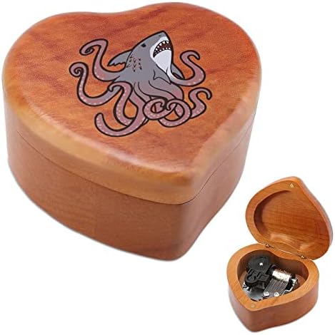 Cute Sharktopus vintage de madeira clockwork caixa musical box em forma de coração presente para amigos de família para amantes