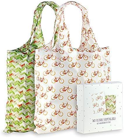 Momiji Premium Reusable Grocery Shopping Sacos, artistas europeus exclusivos, poliéster reciclado certificado, conjunto de 2 sacolas,