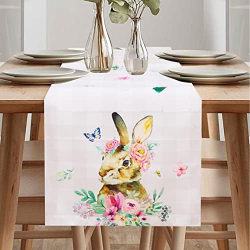 Corredor de mesa de páscoa de flor de coelho de coelho, corredor da mesa de jantar sazonal do verão da primavera,