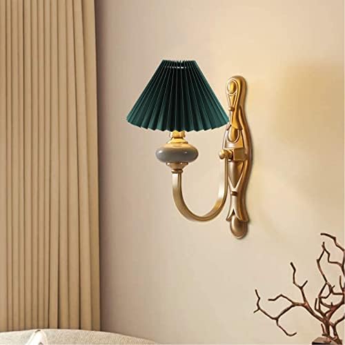 E27 Lâmpada de pano tom de lâmpada plissada luminária de lâmpada de lâmpada lustre de lustre de lustre de lustre acessórios de luz para lâmpada de piso de parede, verde, 24x24x16cm
