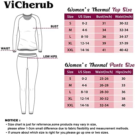 Vicherub Thermal Roufera Conjunto para mulheres Long Johns Base Camada de velo forro alinhado