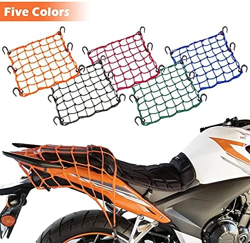 Zuoze Small Cargo Net 15 x15 se estende a 30 x30 com ganchos espetados | Núcleo de látex natural, malha de 2 ”x2” de malha de bungee fortale para capacete de motocicleta, bicicleta, ATV, UTV, bagagem