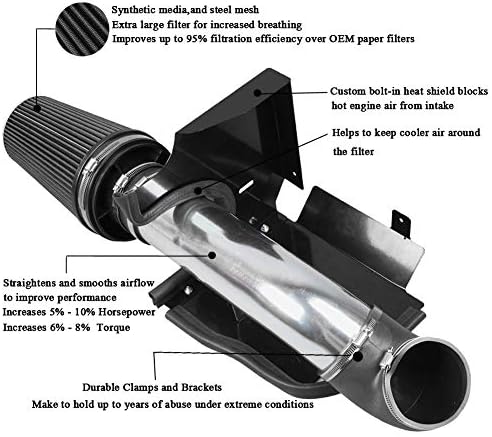 MOOSUN 4 Sistema de entrada de ar frio + blindagem de calor para 99-06 GMC/Chevy V8 4.8L/5.3L/6.0L/Silverado 1500/2500/3500