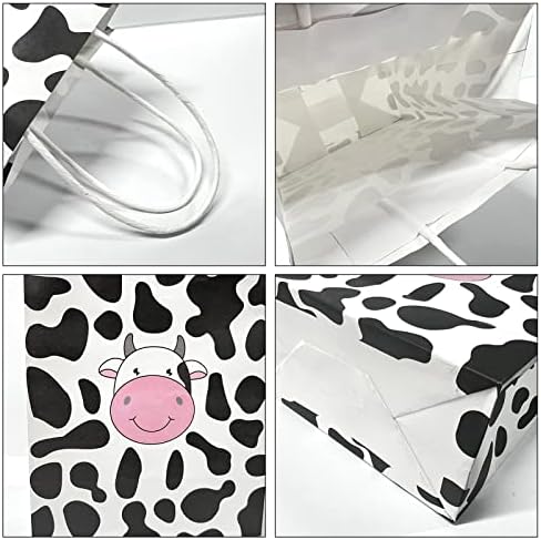 Rainmae 16 PCs Cow Print Party Favors, sacos de papel de papel de guloseima de vaca fofa com alça, sacos de presente de