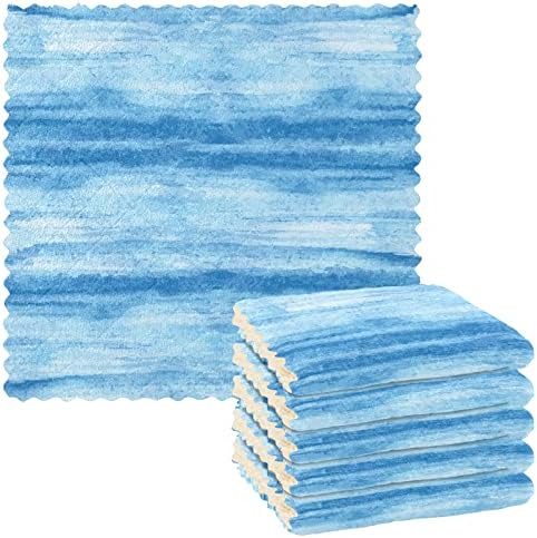 Toalhas de prato Alaza panos de limpeza de cozinha azul ondulado com o oceano prato de mármore panos