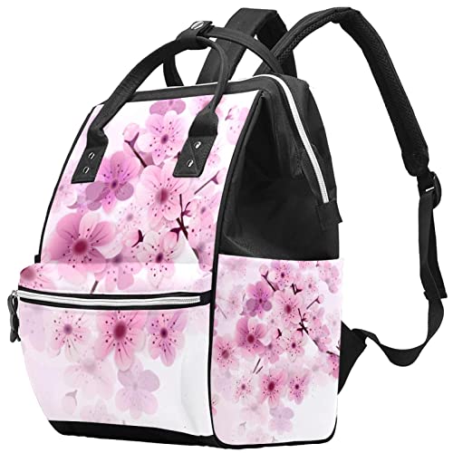 Mochila de fraldas de cerejeira rosa Backpack Mummy Backpack de grande capacidade Bolsa de enfermagem Bolsa de viagem para cuidados