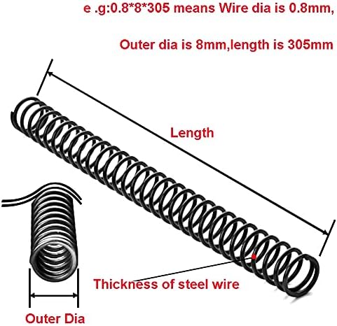 1 PCS Pressão de aço mola y Tipo de compressão Fio de mola diâmetro de 1,2 mm Diâmetro externo de 8 a 18 mm de comprimento 305 mm