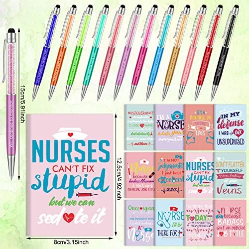 24 peças enfermeiro canetas no bloco de notas de presente conjunto de enfermeira de enfermeira diamante citações
