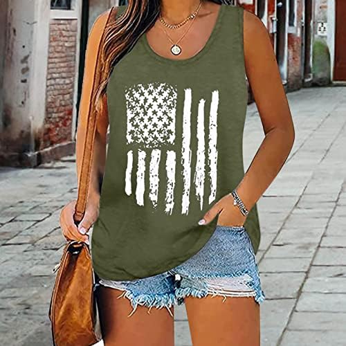 4 de julho Tampo de tanques de camisa para mulheres bandeira dos EUA verão casual camisas sem mangas estrelas listras tie-dye tampas de tanques atléticos