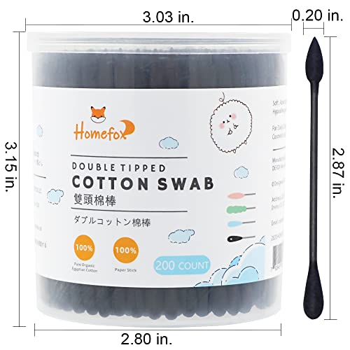 Homefox Black Cotton Cotton Swabs Precisão pontiaguda - 400 contagem de algodão pontudo orgânico Broto de algodão Double Double embrulhado