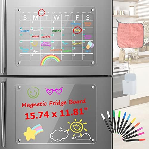 Calendário de acrílico para o calendário de geladeira magnética da geladeira com um quadro de calendário e uma placa de acrílico