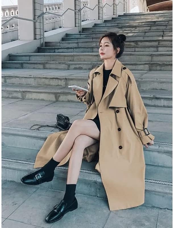 Hsqibaoer streetwear mulheres longas quebra -vento caem solto de casaco duplo de casaco