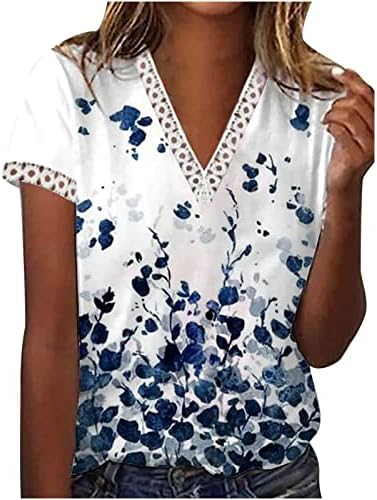 Mulher Deep V Decont Lace Cotton Cotton Floral Graphic Lounge Top camiseta para senhoras outono verão Q5 Q5