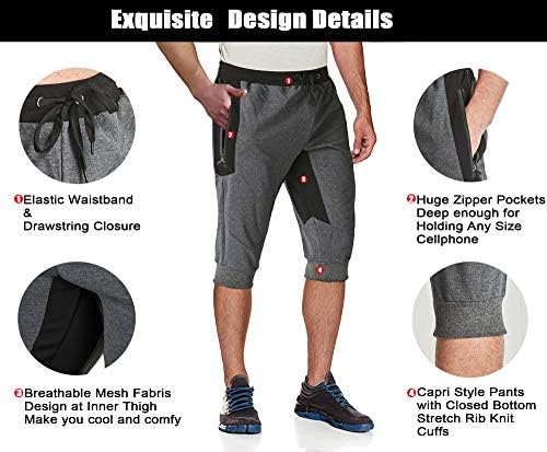 Magcomsen Men 3/4 Joggers Capri Pants com bolsos com zíper Slim Fit Treinamento Executa Capri Capri