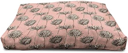 Ambesonne Floral Wooden Pet House, Dramatic Gerbera Flower Sketch Ilustração em fundo rosa macio, canil portátil de cão portátil interno e externo com travesseiro e tampa, grande e marrom escuro blush