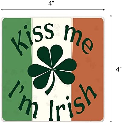 Beije -me, eu sou irlandês shamrock verde 4 x 4 pacote de montanhas -russas de cerâmica absorvente de 4