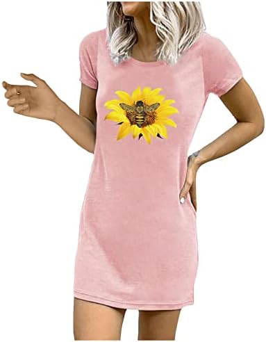 Vestidos de primavera e verão FARTARN, Moda, vestido de manga curta redonda de colorida sólida feminina feminina