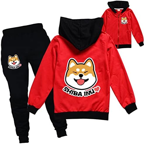 Huanxa Child zip up Hoodie Jackets Shiba Inu Sorto e calça comprida Tracksuit casual Duas peças de roupas para crianças