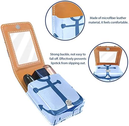 Caixa de batom Oryuekan com espelho bolsa de maquiagem portátil fofa, bolsa cosmética, âncora azul veleira náutica