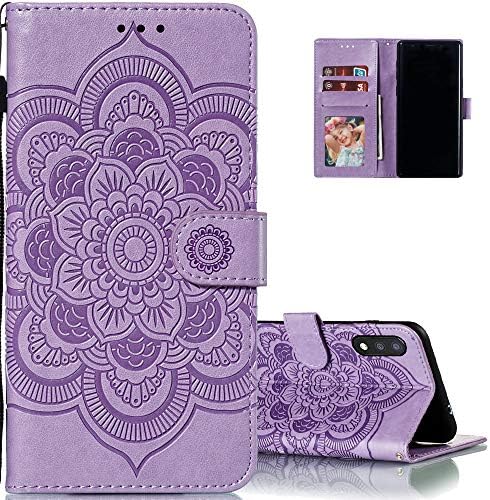 Lemaxelers para Samsung Galaxy A01 Flip Flip Premium Phone Case de telefone PU Mandala Mandala Cover à prova de choque em relevo com tampa do suporte para o Kickstand Card para Samsung Galaxy A01 Mandala Light Purple Ld